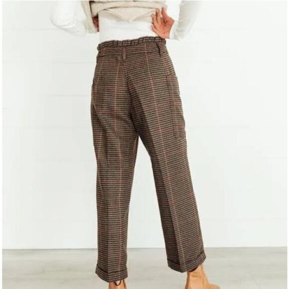 Oat NY Glen Plaid cuffed  neutral business casual academia trouser pant  NWT - Picture 3 of 9